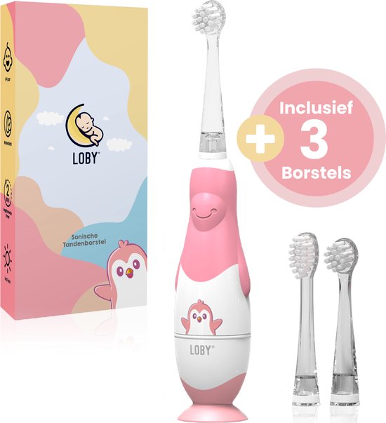 Loby Elektrische tandenborstel kind - Baby en Peuter - Timer - 0-4 Jaar - Incl 3 opzetborstels - Roze