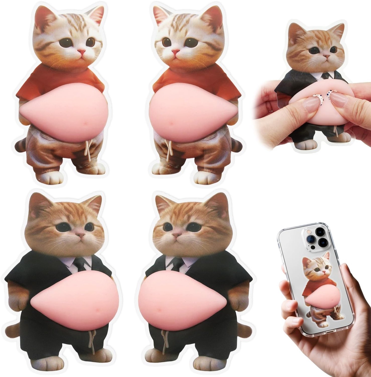 4 Stuks Silicone Kat Buik Stickers - Stressverlichting