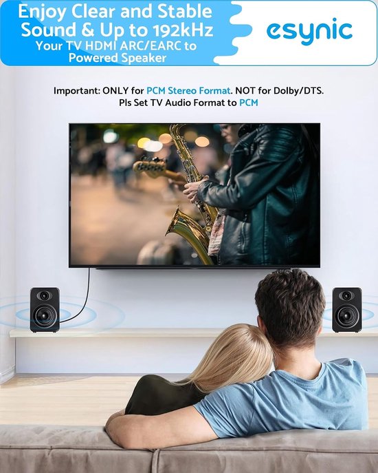 192KHz Audio Converter Kabel van eARC/ARC HDMI naar RCA voor HDTV naar Speakers en Hoofdtelefoons, Ondersteunt CEC Afstandsbediening, 1.5m, L/R Uitgang, PCM 2CH, Geluidskwaliteit Verbeteren — afbeelding 3