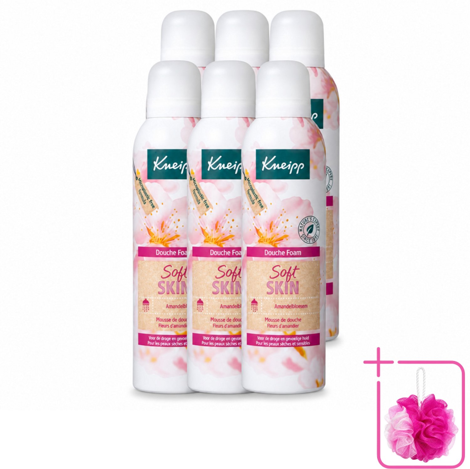 6 x Kneipp - Douche foam - Soft Skin - Voor droge en gevoelige huid - 200 ml - Bulkverpakking - Douche foam - Douchemop - Huidverzorging