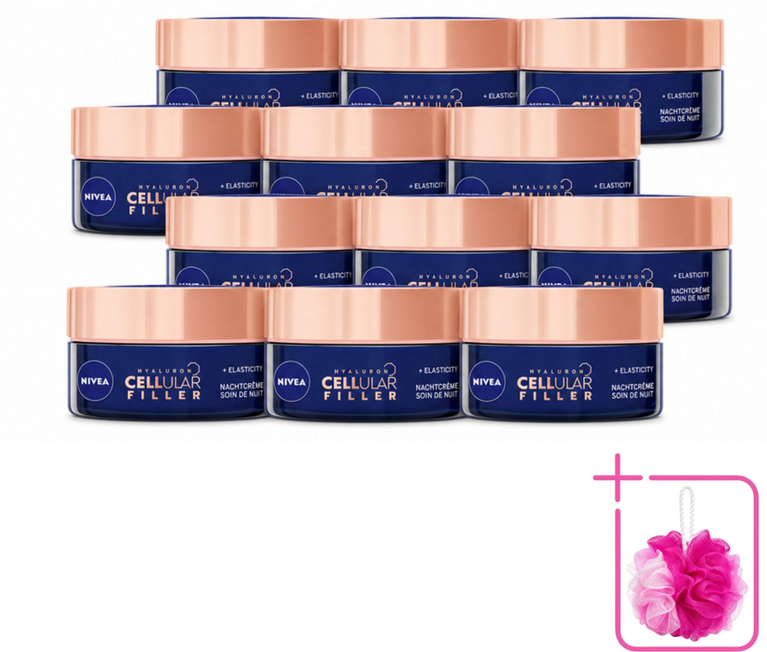 12 x NIVEA - Nachtcrème - CELLular Expert Lift Anti-Veroudering - Voor alle huidtypes - Met Bakuchiol & Hyaluronzuur - Verhoogt collageen & anti-rimpel - 50 ml - Bulkverpakking - Anti-aging crème - Douchemop - Huidverzorging