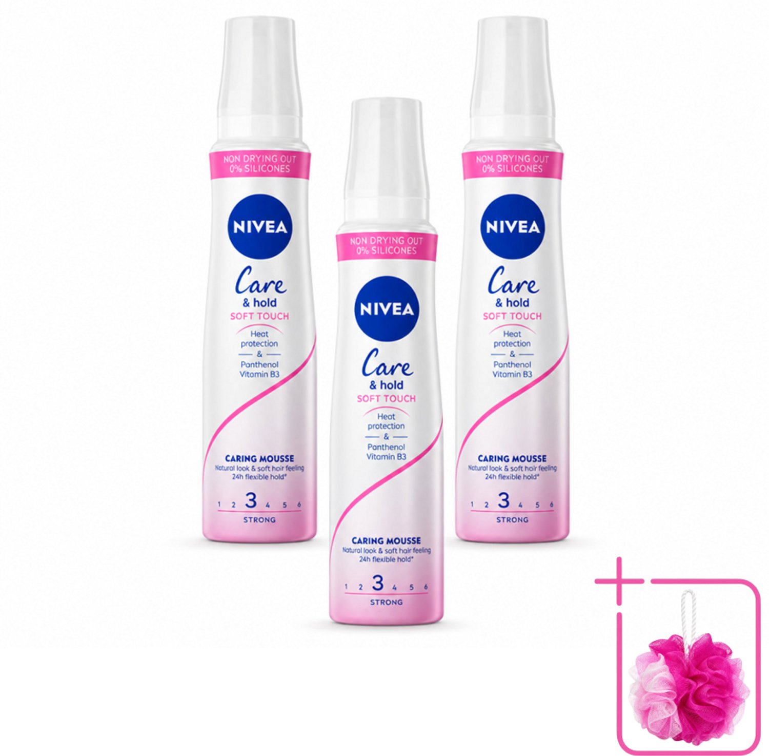 3 x NIVEA - Haarschuim - Verzorging & Stevigheid Zachte Aanzet - 24 Uur Lang Bescherming - 250 ml - Bulkverpakking - Haarmousse - Douchemop - Verzorging