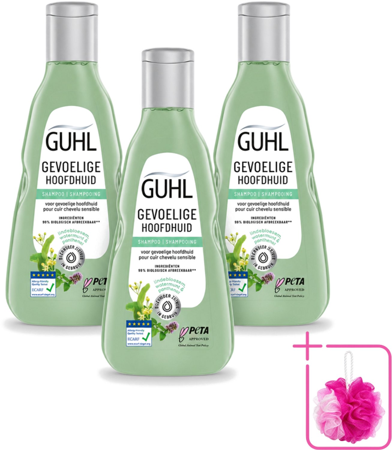 3 x Guhl - Shampoo - Gevoelige Hoofdhuid - 250 ml - Bulkverpakking - Gevoelige hoofdhuid - Douchemop - Kalmerende shampoo