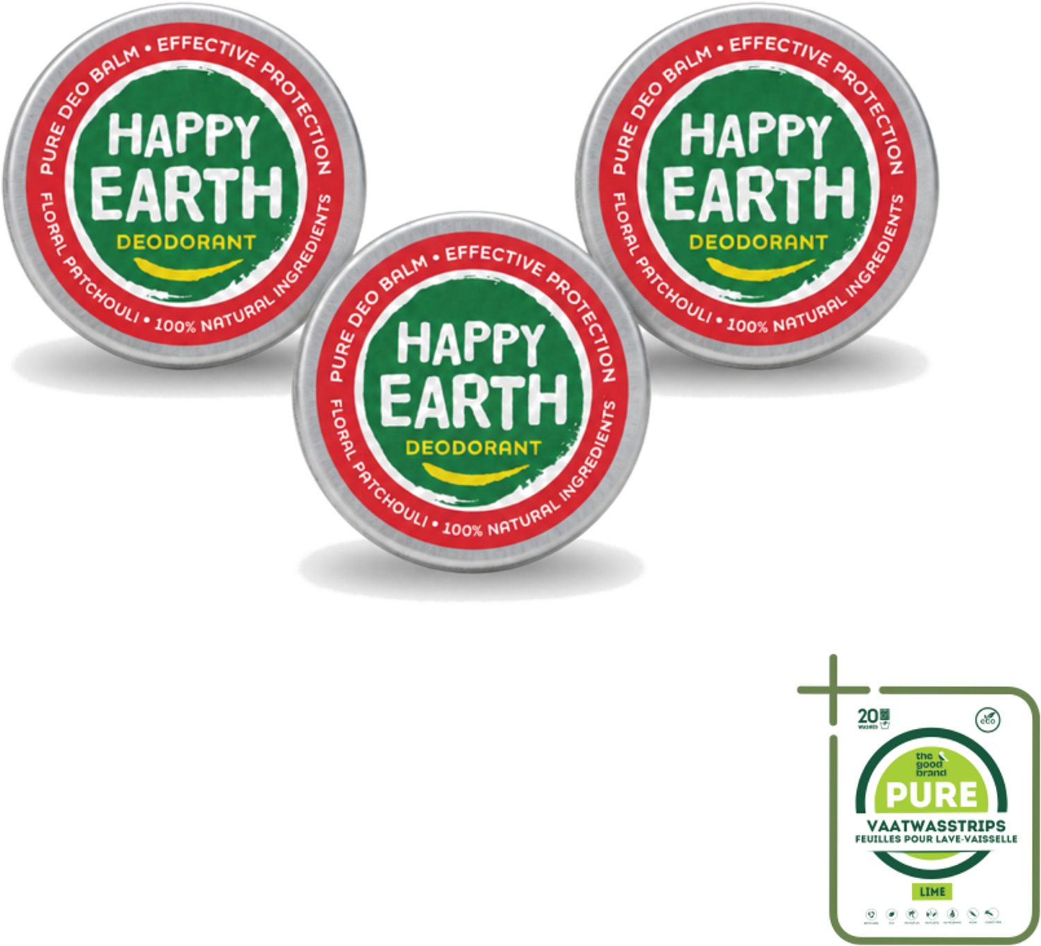 3 x Happy Earth – Deodorant Balm – 100% Natuurlijk Floral Patchouli – 45 g - Grootverpakking - Deodorant Balm - Natuurlijke Deodorant - Bloemige Geur - Patchouli - Huidvriendelijk