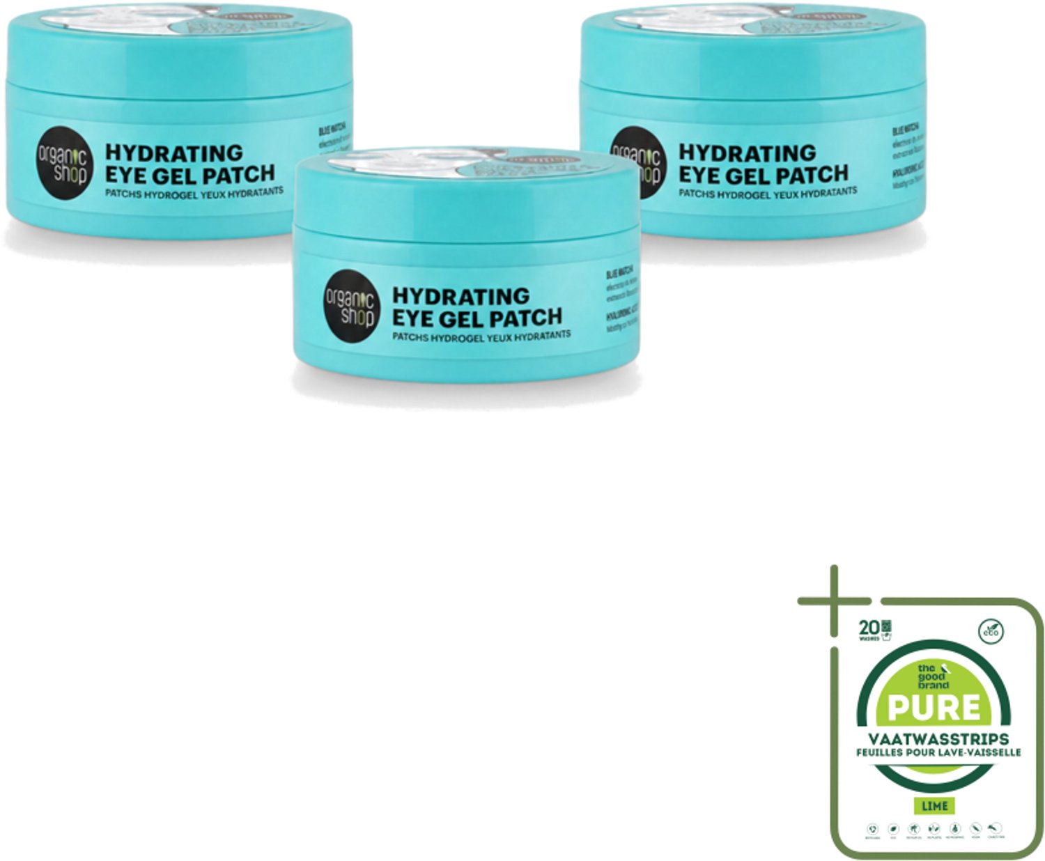 3 x Organic Shop - Eye Gel Patch Blue Matcha & Hyaluronic Acid - Verfrissend en Hydraterend - 60 Patches - Grootverpakking - Vaatwasstrips - Oogverzorging - Hydratatie - Anti-oudering - Oogpatches - Matcha