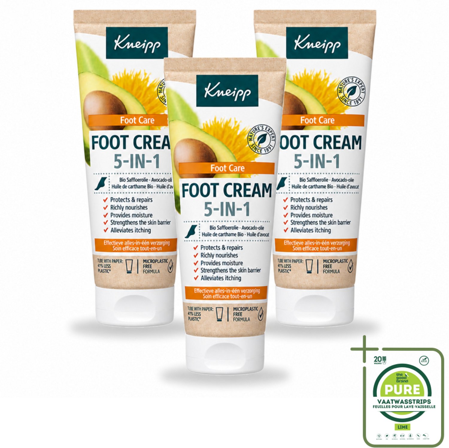 3 x Kneipp - Voetcrème 5‑in‑1 - Verlicht jeuk, hydrateert & herstelt - 75 ml - Grootverpakking - Vaatwasstrips - Voetcrème - Voetverzorging - Voeten Herstellen - Voeten Hydrateren - Voeten Kalmeren