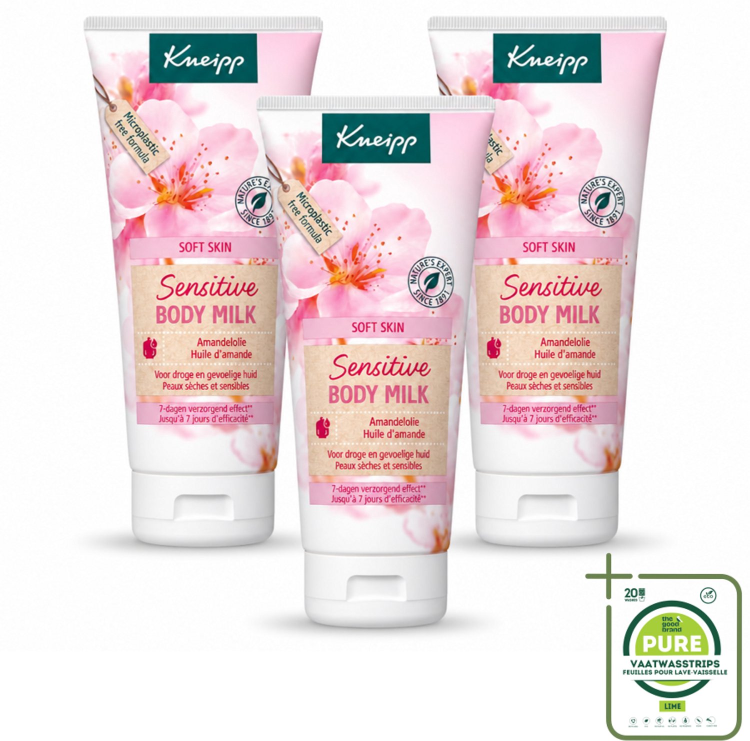 3 x Kneipp - Body lotion - Soft Skin - Amandelbloesem - 200 ml - Grootverpakking - Vaatwasstrips - Gevoelige Huid Verzorging - Droge Huid Verzorging - Bodylotion - Natuurlijke Huidverzorging - Amandelolie