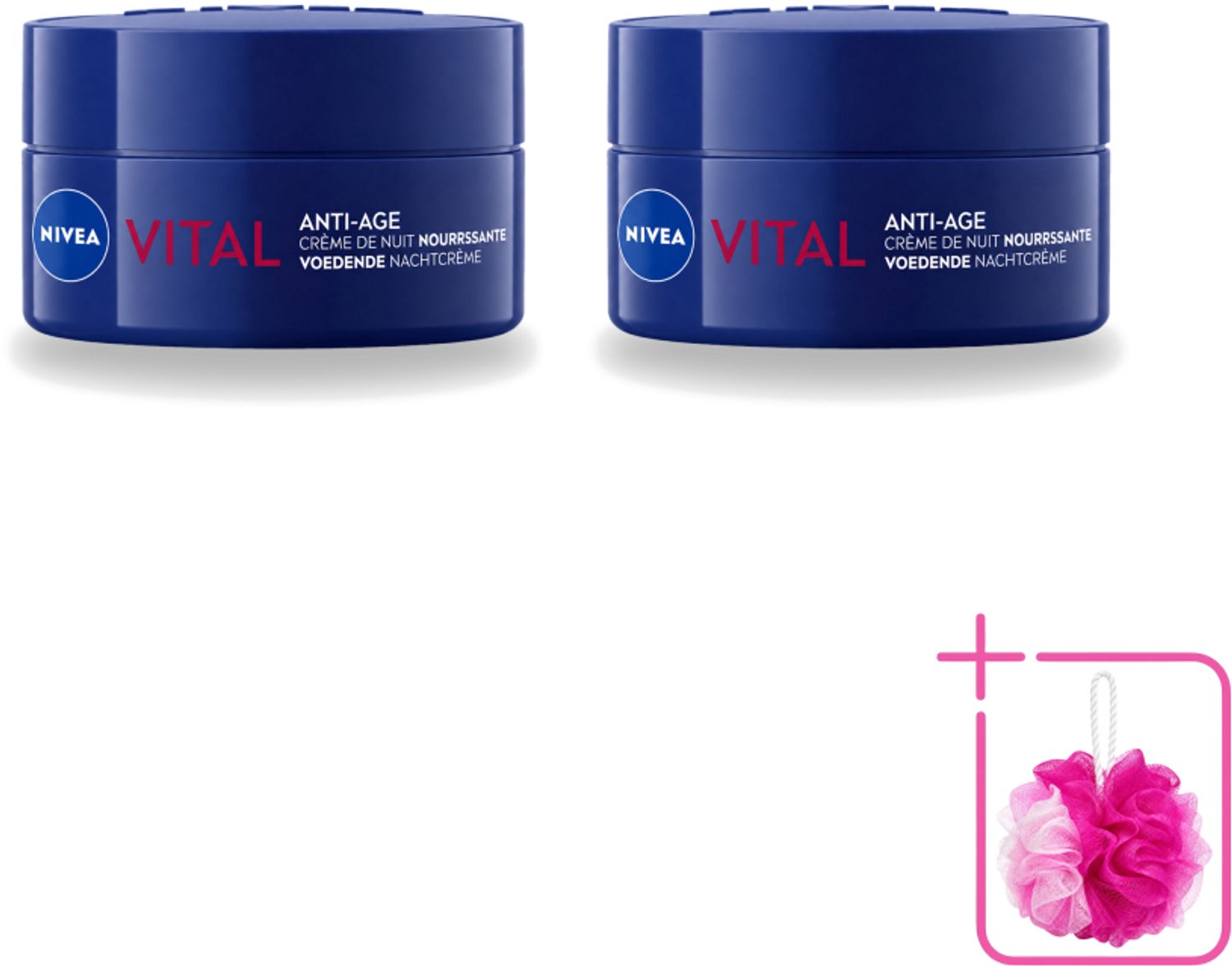 2 x NIVEA - Nachtcrème - VITAL Anti-Rimpel Herstellend - Voor rijpe huid - Met Vitamine F, Teunisbloemolie & Calcium - 50 ml - Bulkverpakking - Nachtcrème - Douchemop - Anti-rimpel
