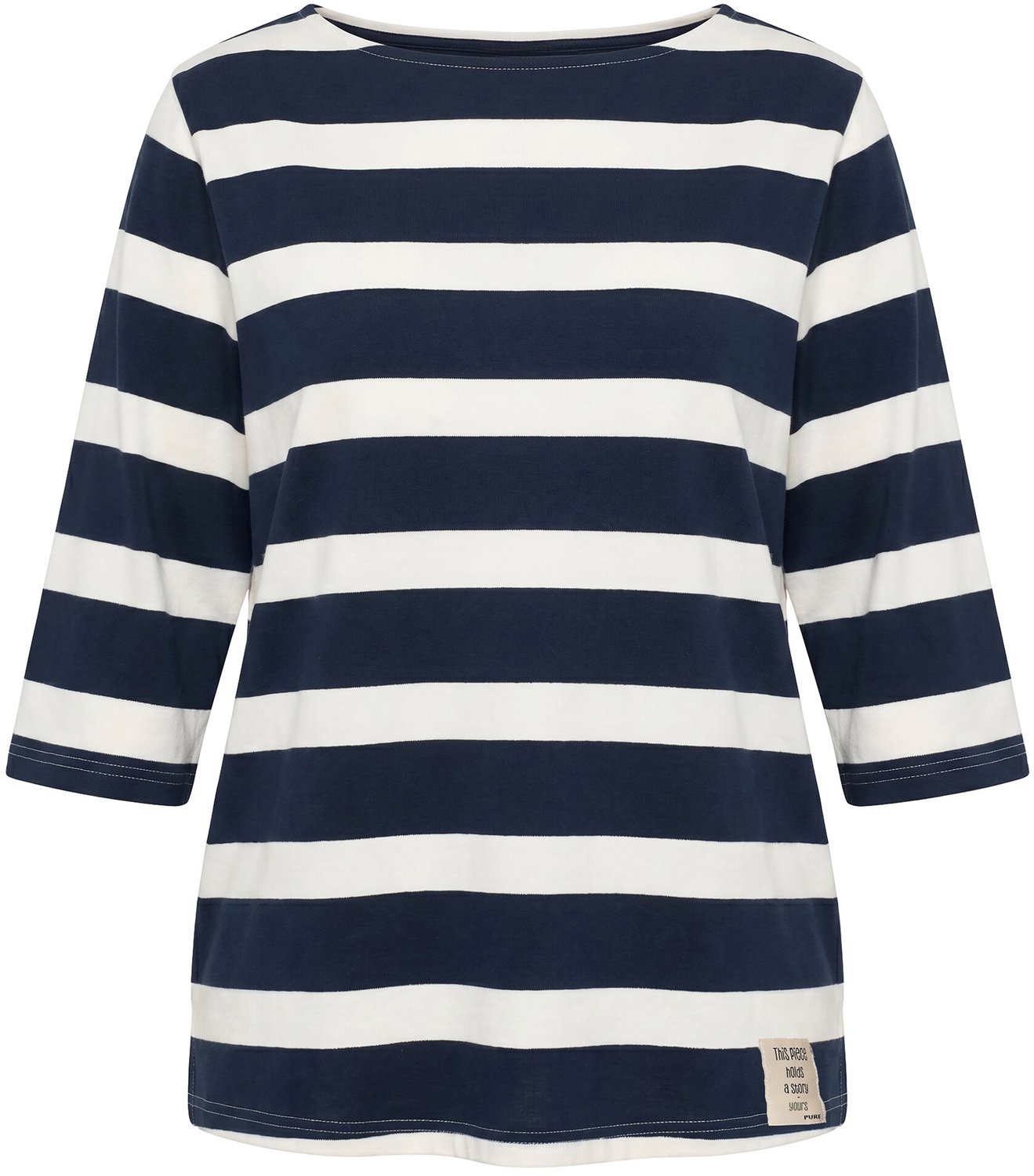 Ulla Popken - Dames - Sweatshirt strepen boothals 3/4-mouwen - Marine - Maat 46+