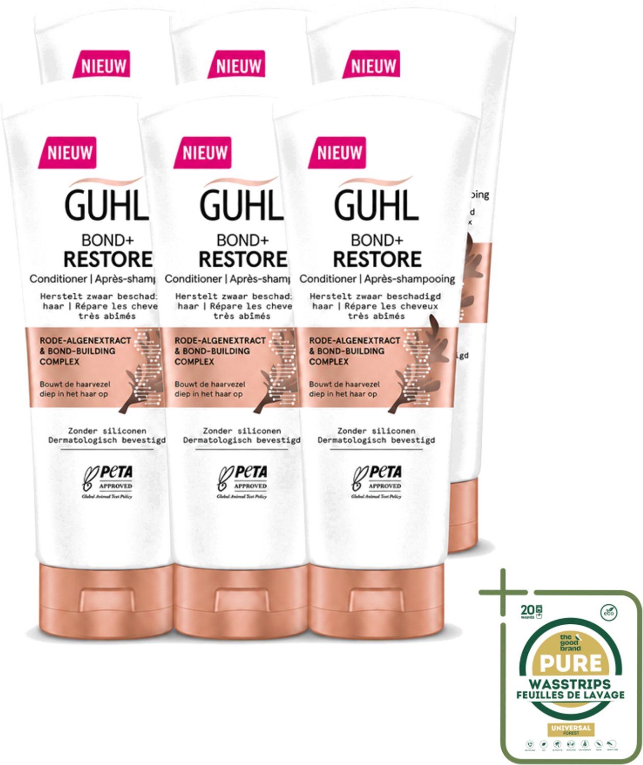 6 x Guhl - Conditioner - Bond+ Restore - 200 ml - Wasstrips - Herstel Haar - Versterk Haar - Beschadigd Haar - Haarstructuur - Haarbruggen