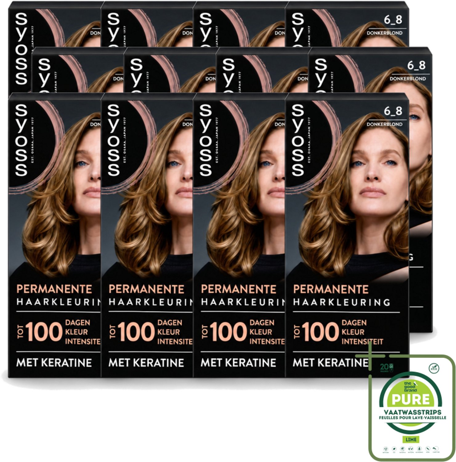 12 x SYOSS - Permanent Coloration 6-8 - Haarverf - Permanente Haarkleuring - Donkerblond - Grijsdekking - Grootverpakking - Vaatwasstrips - Permanente Haarkleuring - Donkerblond Haar - Keratine Haarkleuring - Haarkleur 6-8 - Grijsdekking