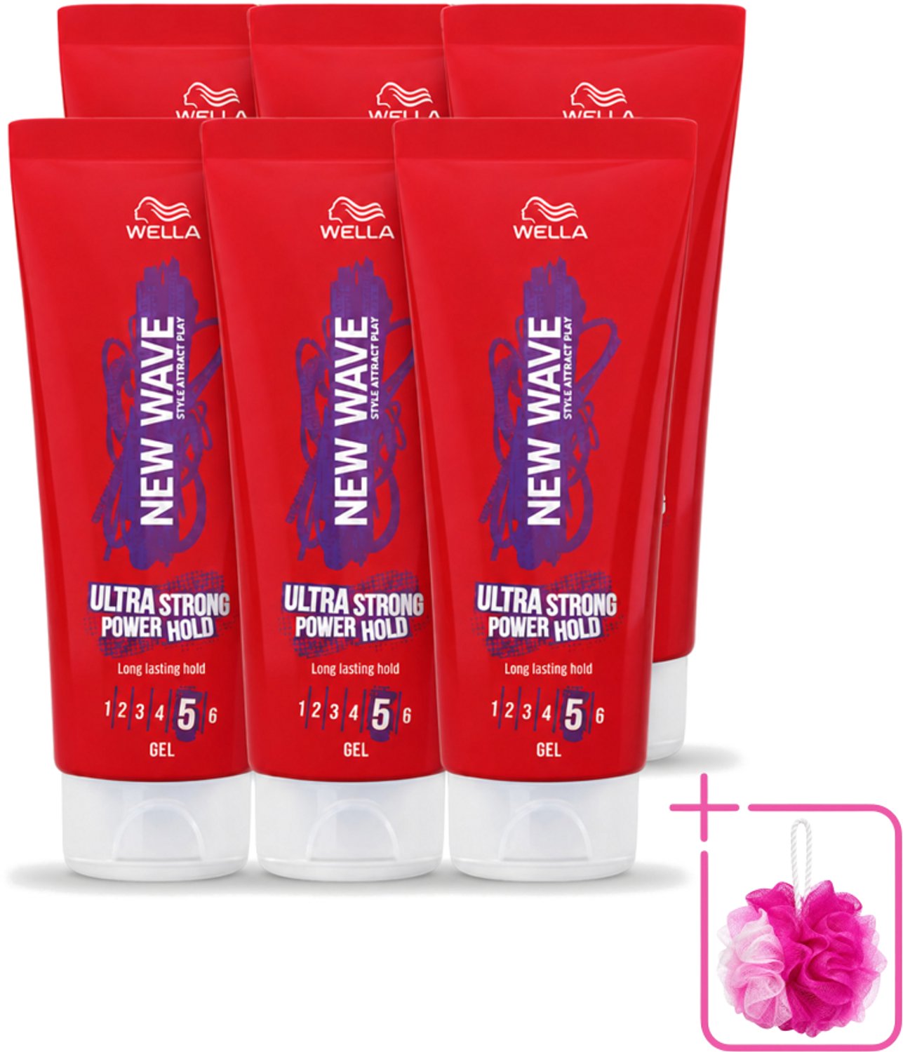 6 x Wella – New Wave Ultra Strong Power Hold – Haargel – 200 ml - Bulkverpakking - Haarkleur - Douchemop - Haartypen