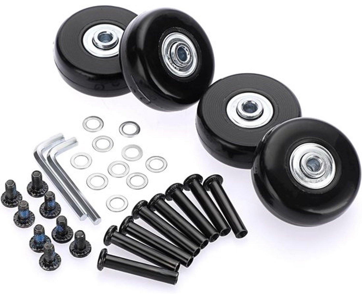 Kofferwielen - Reservewielen voor bagage - Reisreparatie - Rubberen demping - 45mm set - Zwart