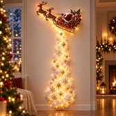 Kerstverlichting voor aan de Muur - Kerstdecoratie met Warme Gele Gloed - Verticale Lichtdecoratie voor Binnen - Kerstfiguur met Lichtspoor, Sterren & Sneeuwvlokken - Bruingeel - Model E