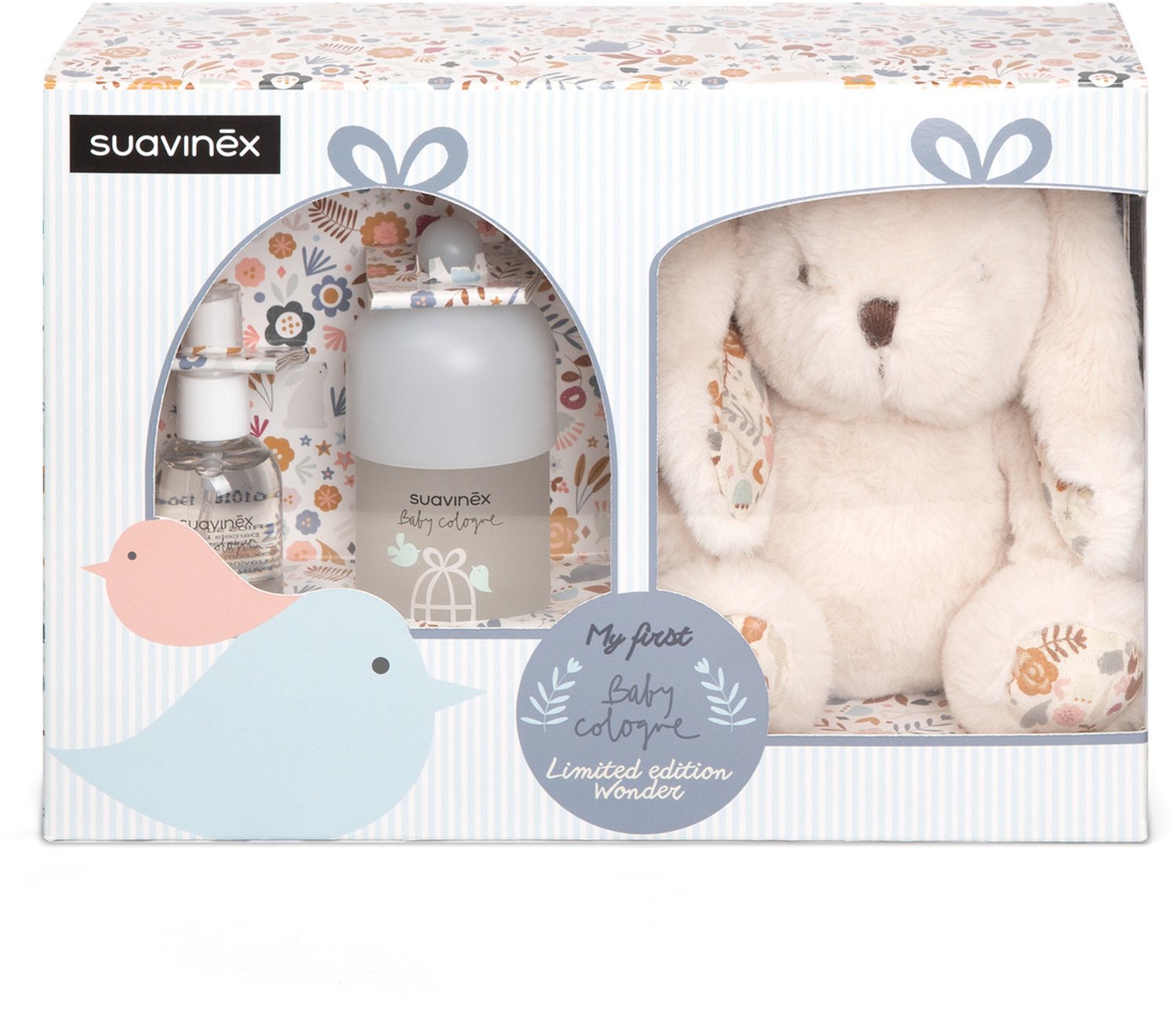 Suavinex Giftset Knuffel & Babycologne - Kraamcadeau voor Pasgeborenen - Eau de Cologne 100 ml + 50 ml - Milde, Frisse Geur voor de Gevoelige Babyhuid - Zacht Materiaal dat Geborgenheid Geeft - Cadeauverpakking - Beige