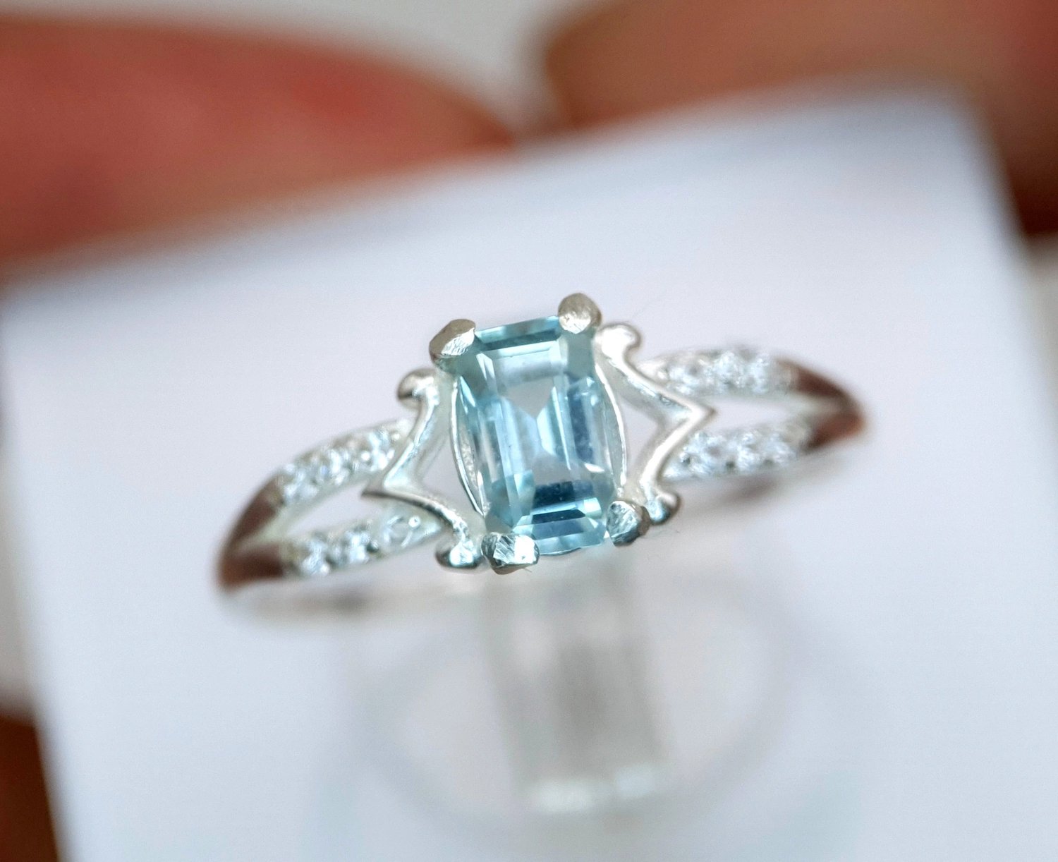 Natuurlijke Aquamarijn Ring Dames – 925 Sterling Zilver – Oceaanblauwe Edelsteen – Geboortesteen Maart