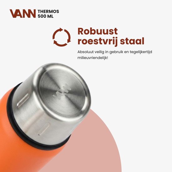 VANN® Kleine Thermoskan 500 ML – 3-Wandige RVS Thermosfles voor Koffie & Thee – 2-in-1 Dop als Beker – 100% Plasticvrij – Oranje – VANN Ritual Thermos® — cadeau in Koken & Dineren - foto 4