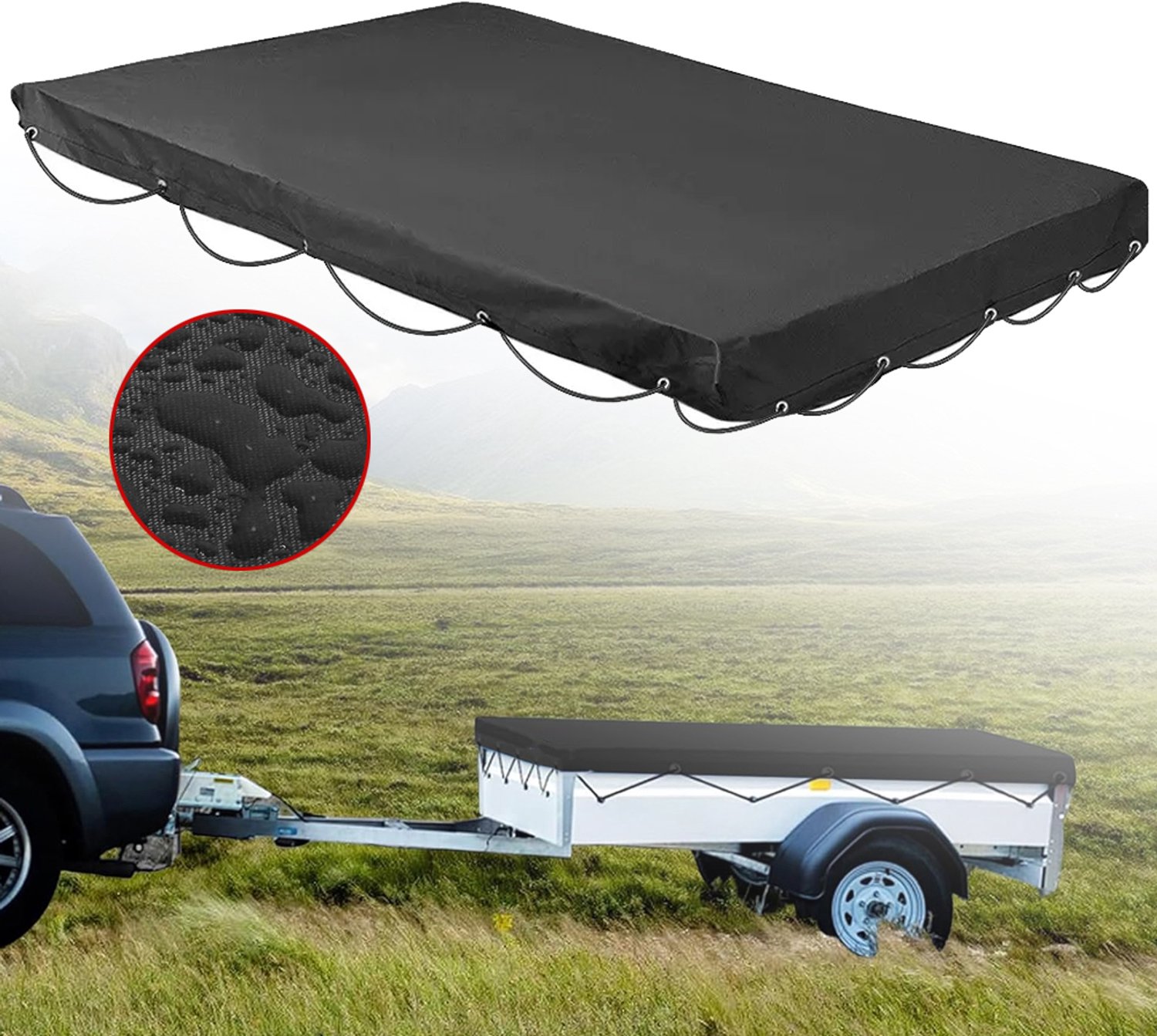 Waterdicht Zeil Voor Aanhanger - Aanhangwagenhoezen 210x114x7,5cm - Aanhangwagenhoes Met Touw - Weersbestendig En Uv-Bestendig