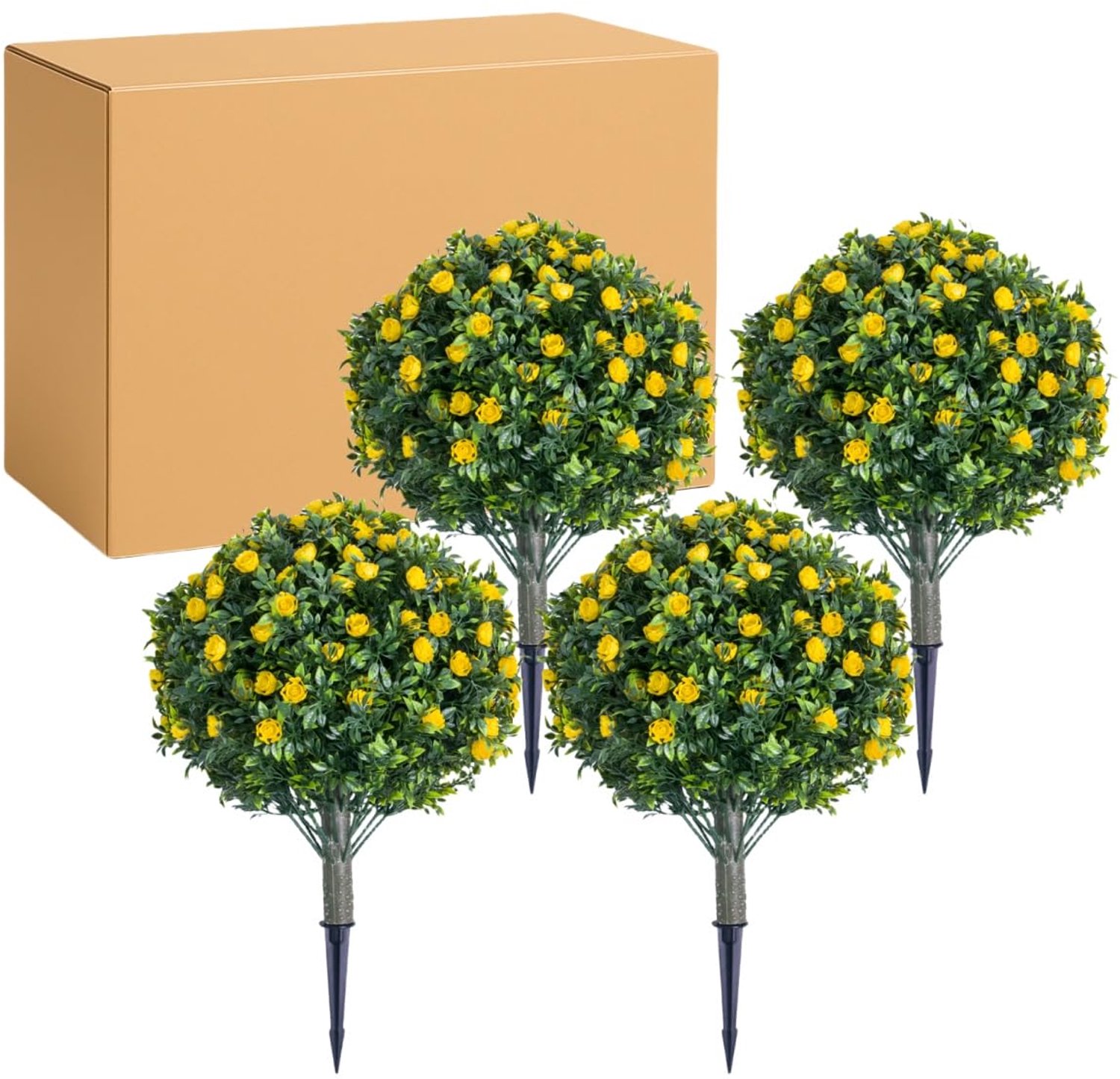 Danky - Topiary bloemballen met grondpen - Geel - 60x40 cm - 4 st