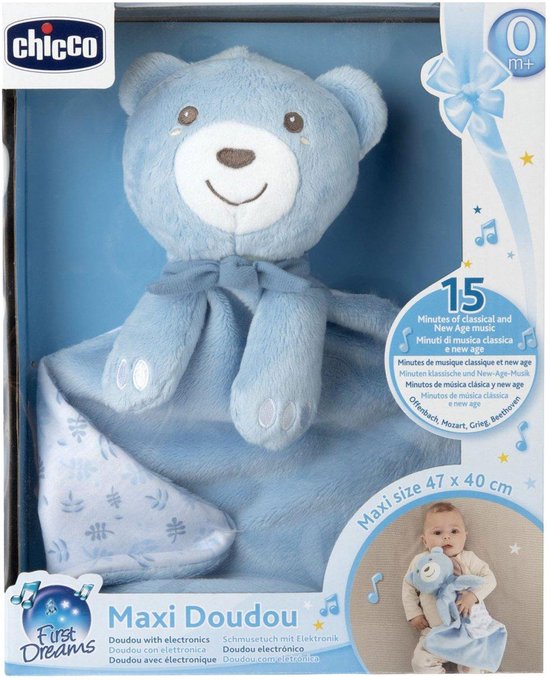 Chicco Maxi Doudou Knuffeldoekje met Muziek - Groot Knuffeldoek 47 x 40 cm - Zacht Velours - Machine Wasbaar - Blauw (0M+) van Chicco — afbeelding 4
