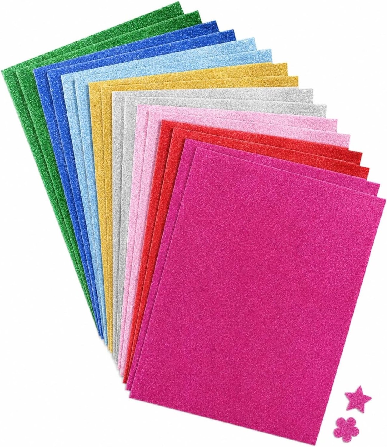 20 vellen EVA rubber met glitter in 10 kleuren, zelfklevend A4, 2 mm dik voor knutselen en scrapbooking