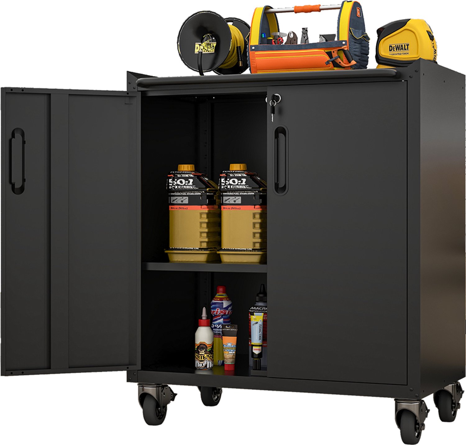 Gereedschapskast Op Wielen - Afsluitbare Stalen Opbergkast Met Verstelbare Legplank - 75 × 42 × 88 cm - Zwart Voor Werkplaats En Garage