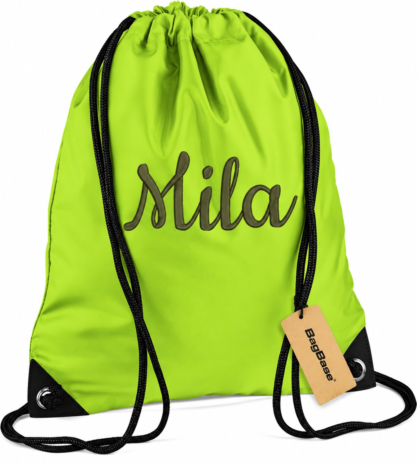 Premium zwemzak kleur Lime Green met naam geborduurd | 27 verschillende kleuren | gepersonaliseerd | Bagbase