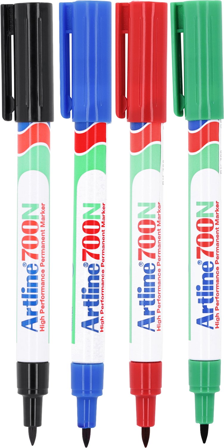 Artline 700 NEAT Permanent Markers - Set van 4 markers - Met een kogelpunt van 0,7mm - Zwart, Rood, Blauw & Groen