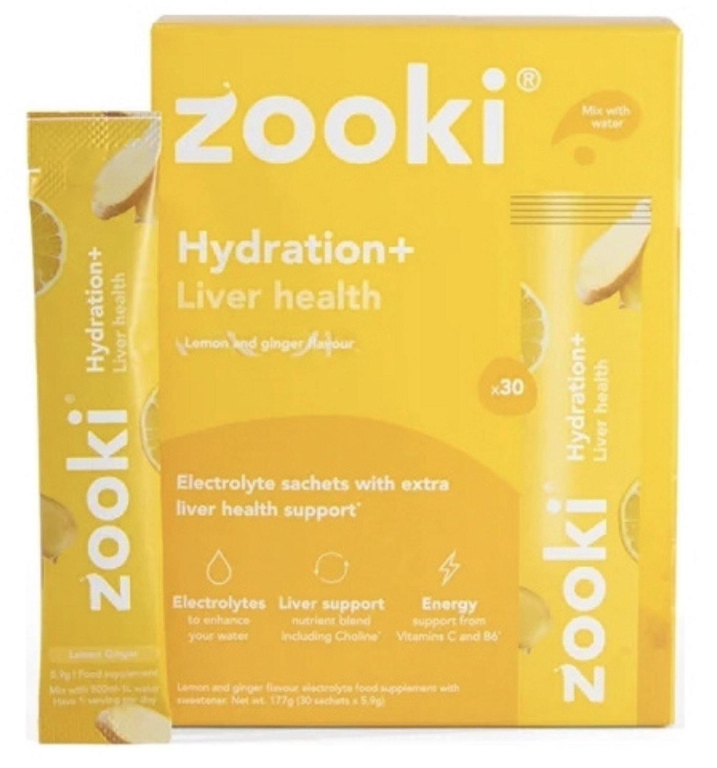Zooki Hydration+ Liver Health Lemon and Ginger Flavour 30 x 5.9 Gram Sachets