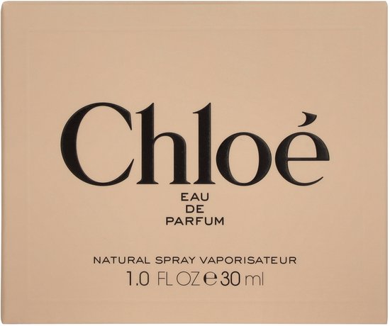 Beige verpakking van Chloé Eau de Parfum 30ml met zwarte merknaam en productinformatie.