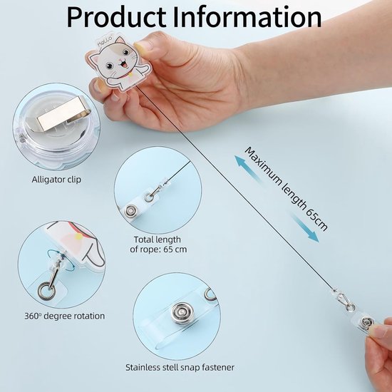 8 Stuks Schattige Cartoon Badge Reel Retractable ID Houder met Clip voor Zorgverleners en Onderwijsprofessionals - Dierenontwerpen voor Medisch Personeel en Studenten — afbeelding 2
