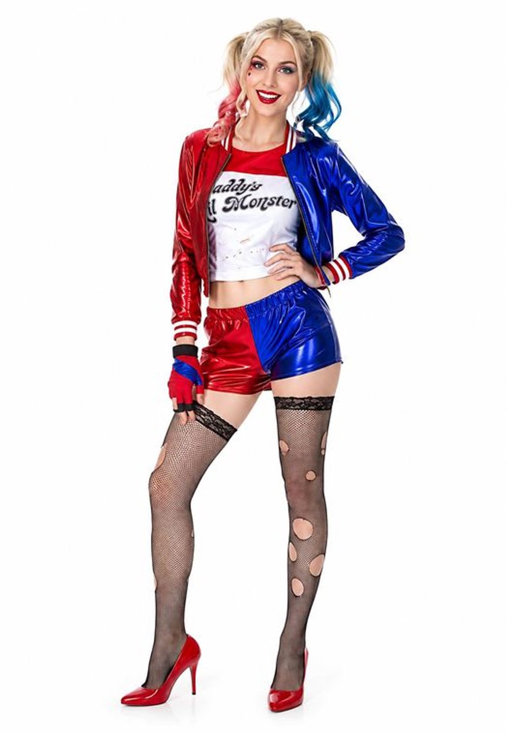 Dames Halloween Kostuum Rood Blauw – Jasje, Top en Short – Verkleedkostuum- maat XL
