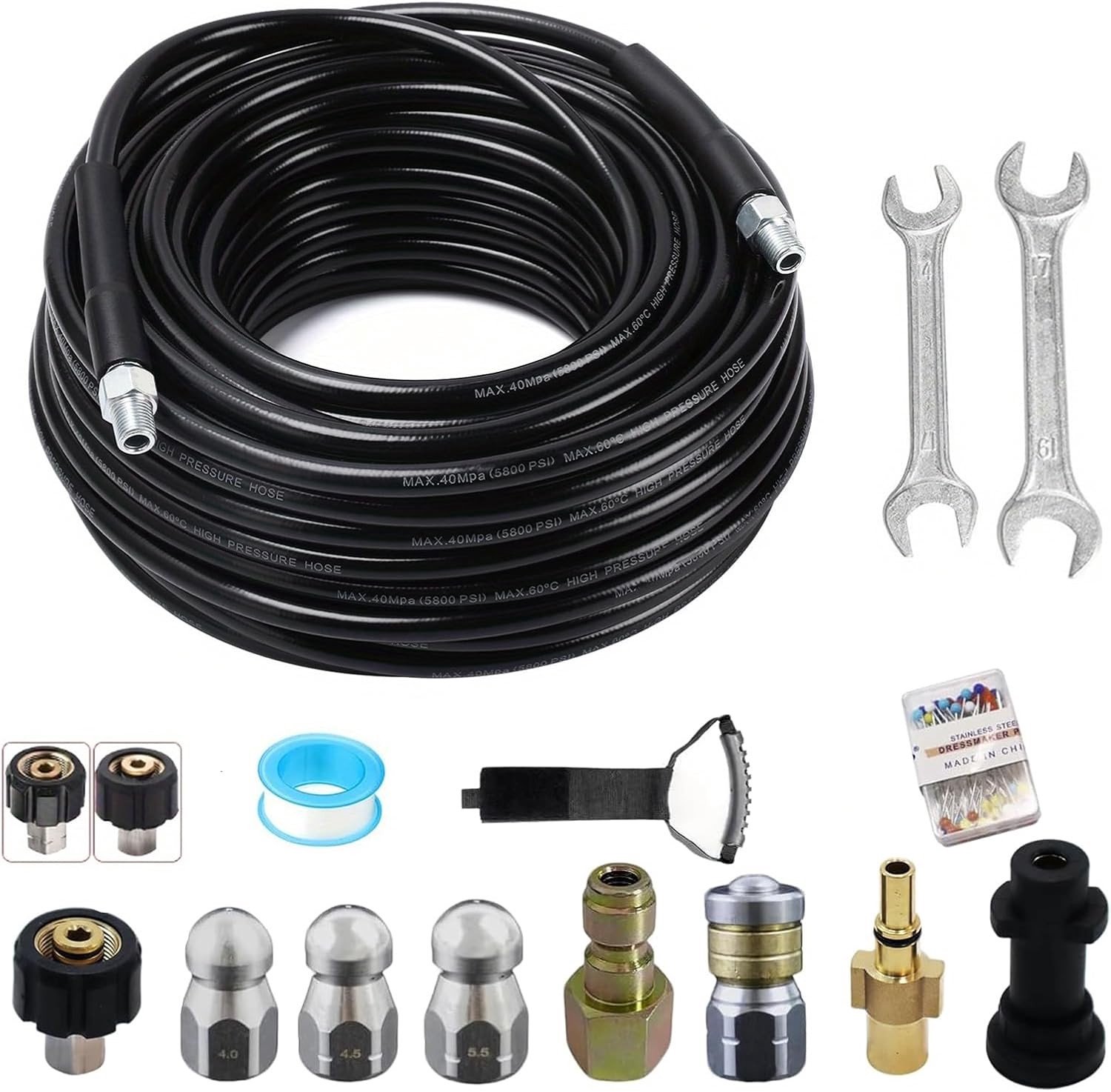 10 m Slang voor Afvoerreiniging, Geschikt voor K2-K7, 5800 PSI, Universele Kit voor Afvoeren, Gotenschoonmaak en Rioolreiniging