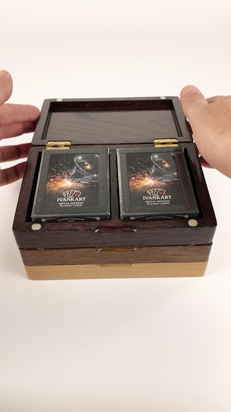 Houten Opbergkoffer voor 2 Pokerkaartspellen – Natuurlijk Eikenhout – Speelkaarten Organizer ARCHITECT – 166 × 115 × 40 mm – IVANKART