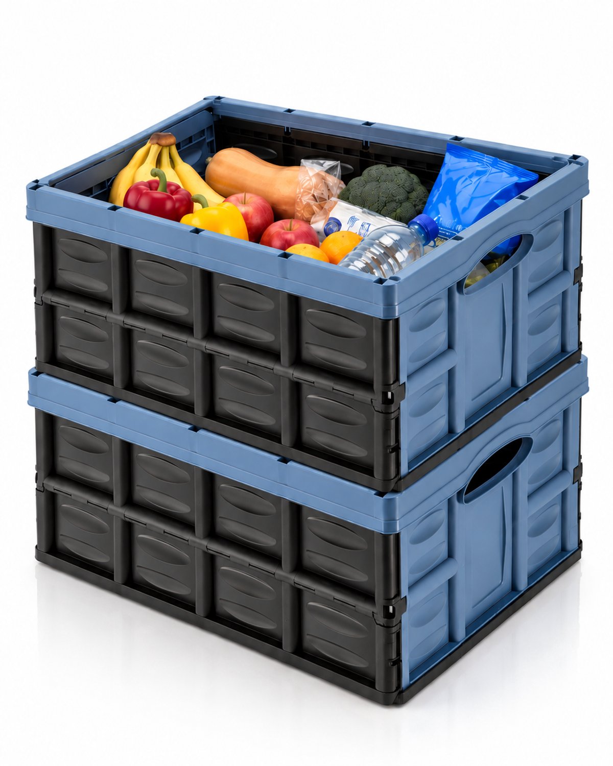 Vouwkrat 45 Liter - Set van 2 Vouwkratten - Klapkrat & Boodschappenkrat - Opvouwbare Kunststof Krat - 52,2 x 38,8 x 25,7 cm - Blauw/Zwart