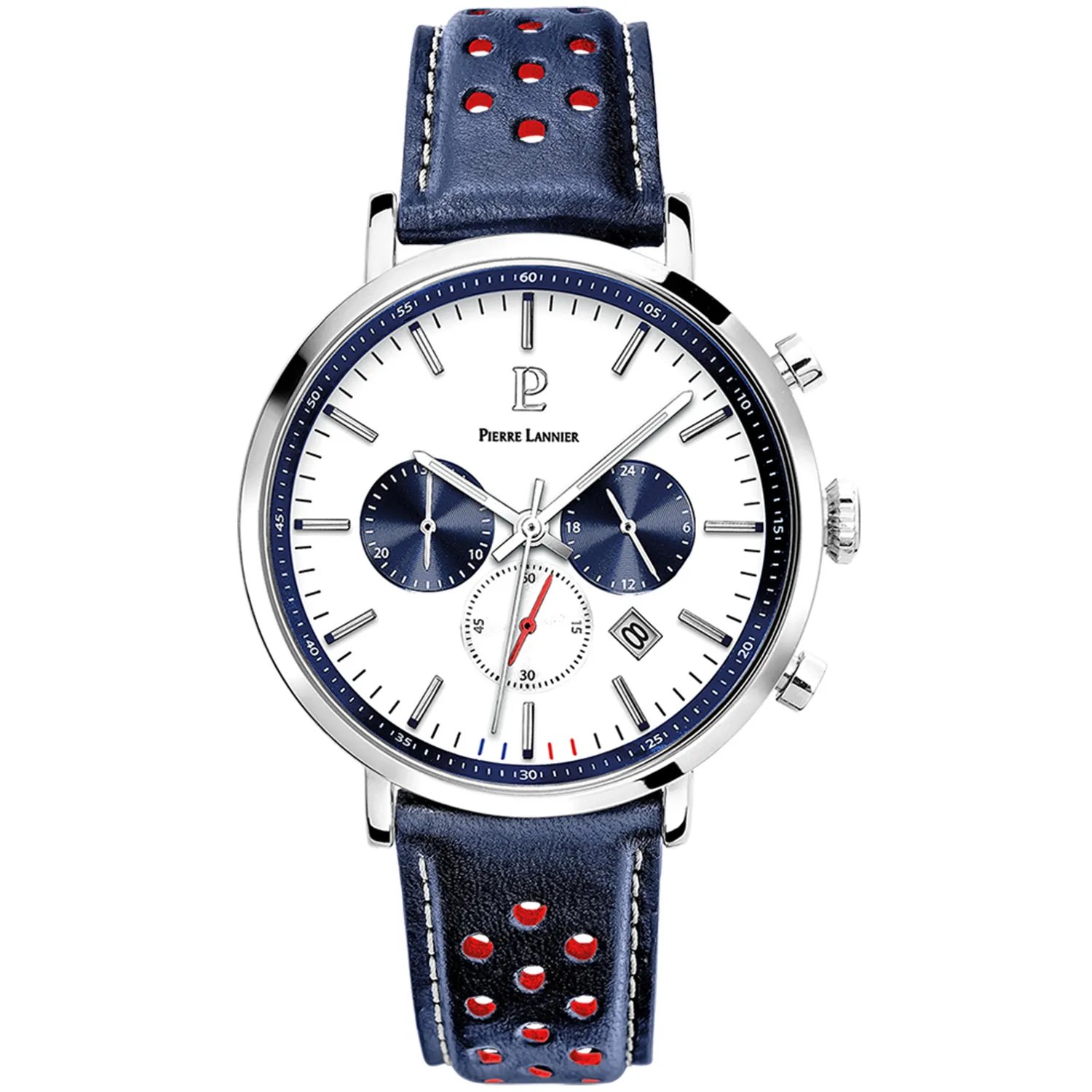 Pierre Lannier 219G106 - Horloge - Leer - Donkerblauw - 43 mm