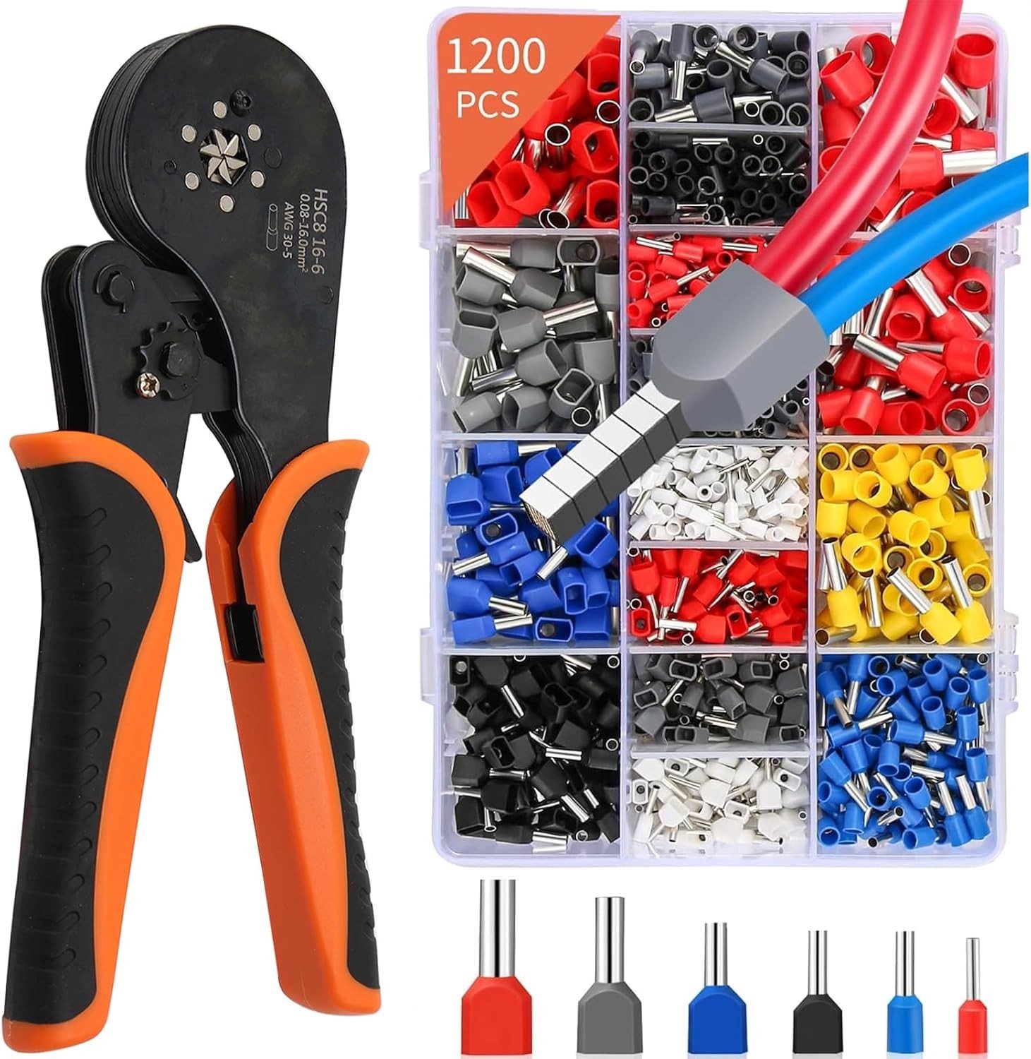 Complete Crimping Tool Set met 1200 Stuks Ferrules voor Professioneel Gebruik en Diverse Draadformaten 0.08-16mm²