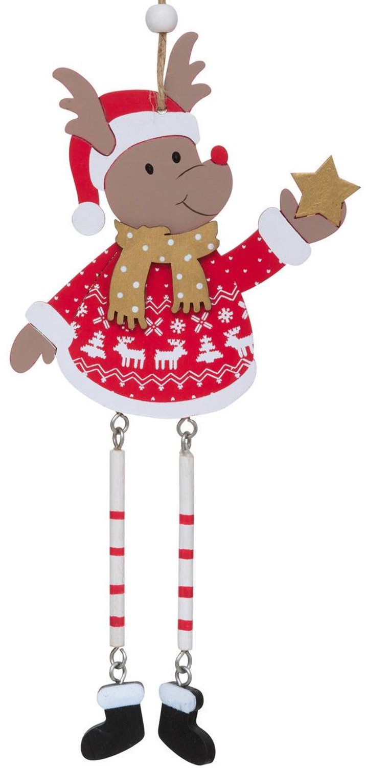 Feeric lights & Christmas Hangende dennenhouten figuur met hangende benen, 22 cm Modèle B