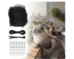 Kattennet - 6 m x 3 m - Kattennet voor Balkon - Kattenbeschermnet - Kattengaas - Inclusief Bevestigingsset - Anti-valnet voor katten - Hondenhekwerk - Zwart
