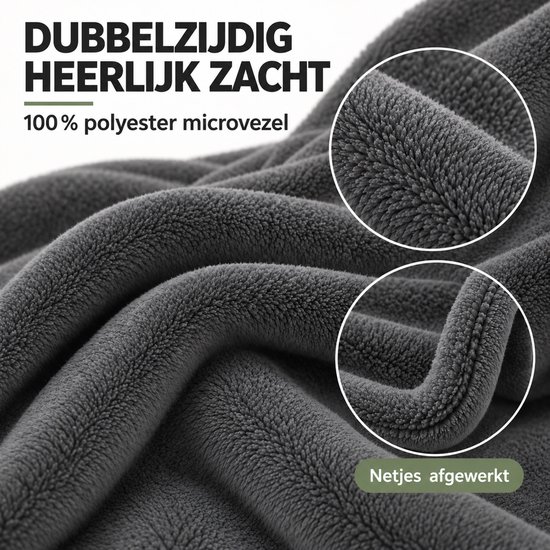 Close-up van dubbelzijdige antracietgrijze 100% polyester microvezel plaid met zachte textuur en nette afwerking.
