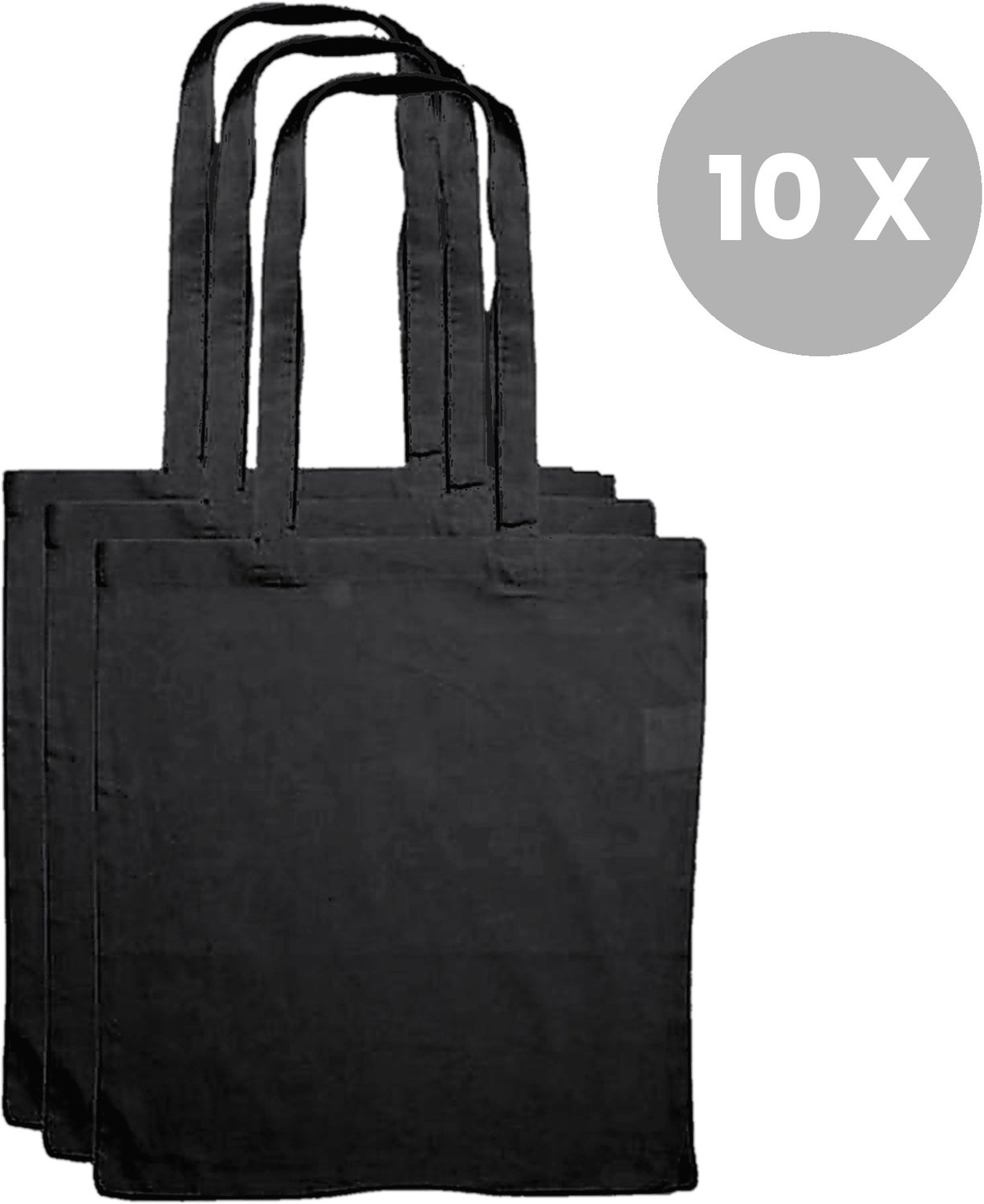 10x Katoenen Tas - Basic Tote Bag - stevige kwaliteit – Zwart van kleur - 10 stuks