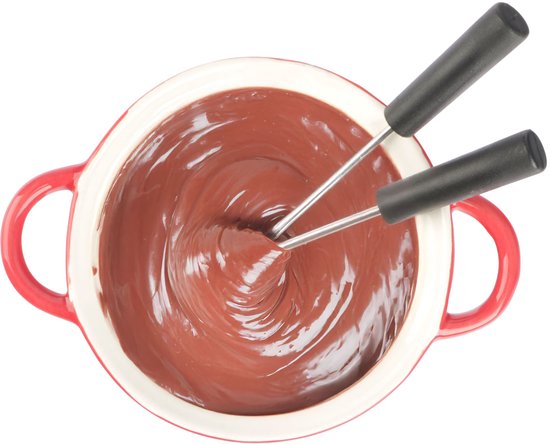 Fondueset Rood - Kaasfondue - Chocoladefondue - Fonduepannen - Fonduepan - Inclusief 2 vorkjes - Ø 14 cm — afbeelding 5