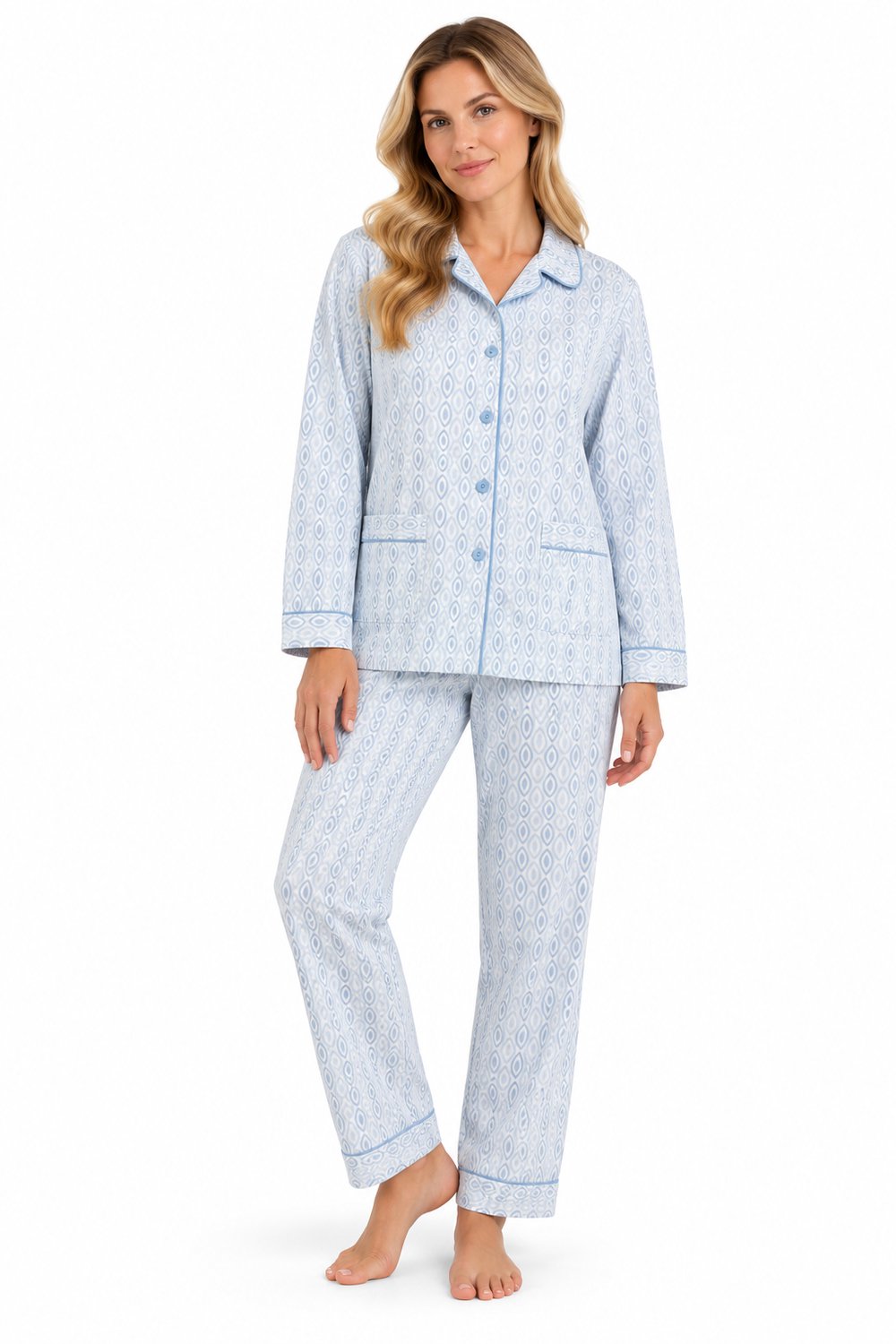 Cocodream - dames pyjama flanel - doorknoop - blauw print - maat XXL