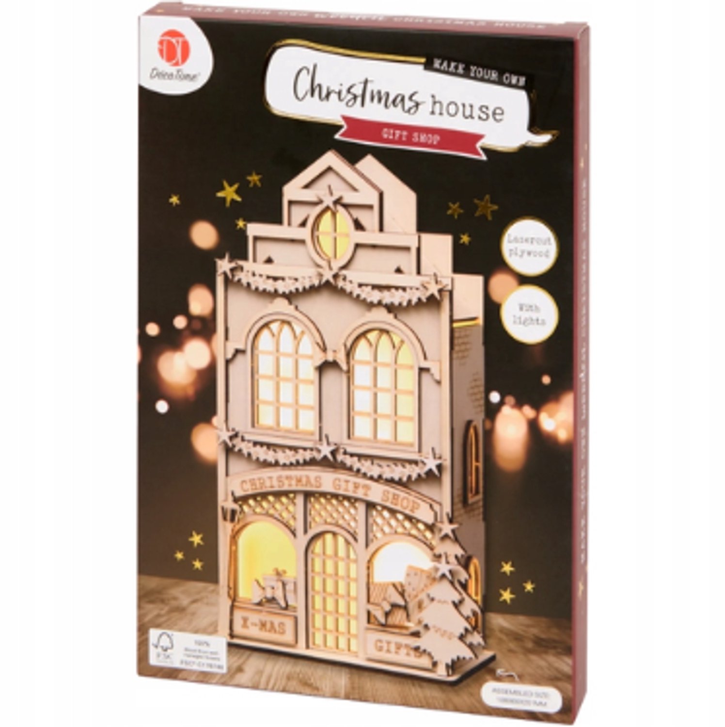 Kerst Knutselset Gift Shop - Houten 3D-Kerstlantaarn - 3D Kerst Lantaarn met Verlichting - Houten Kerstdecoratie - Kerstknutselen voor Kinderen