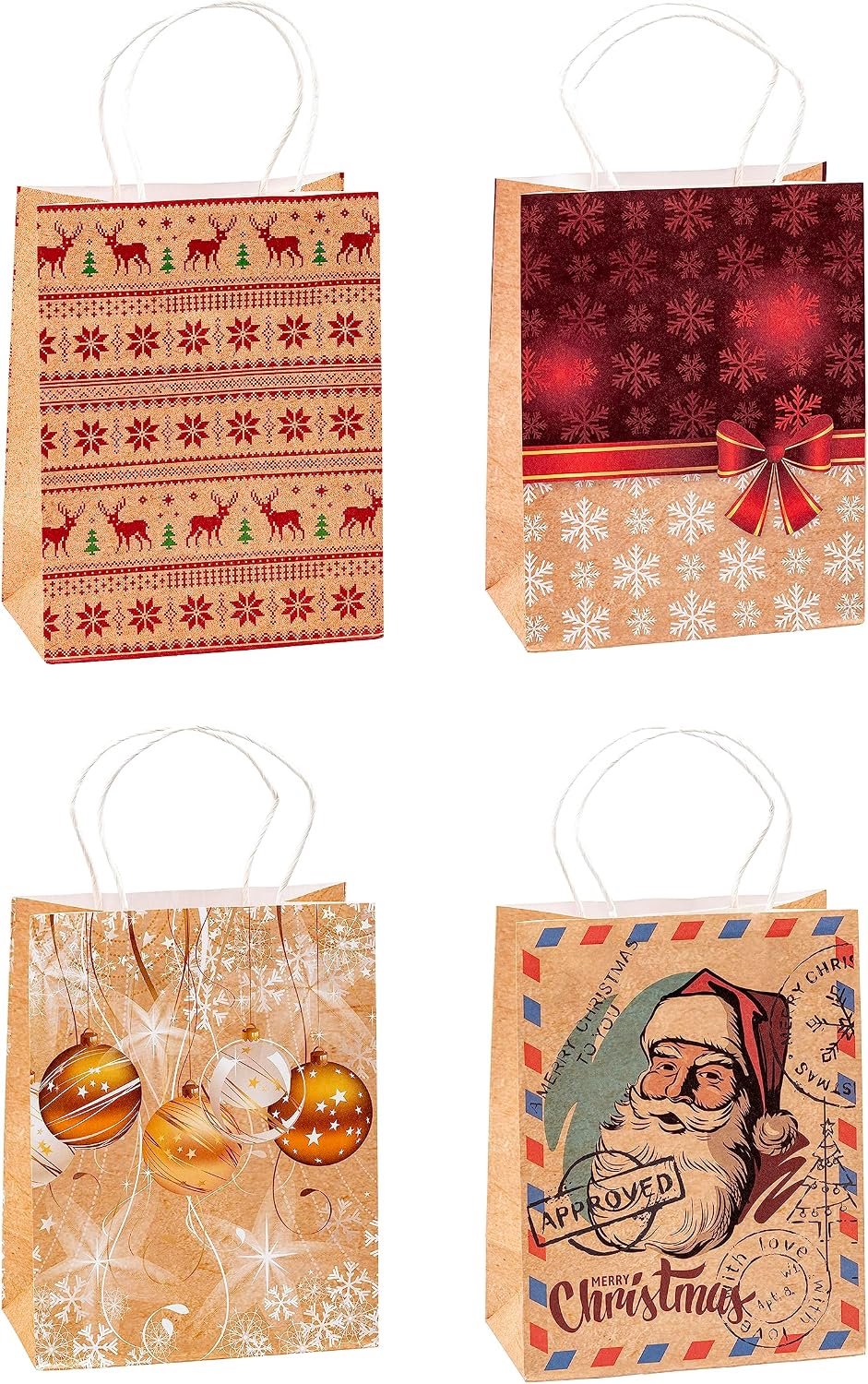 TSI Kerst Kraft Papieren Cadeauzakjes 12 Stuks Medium 23x18x10cm