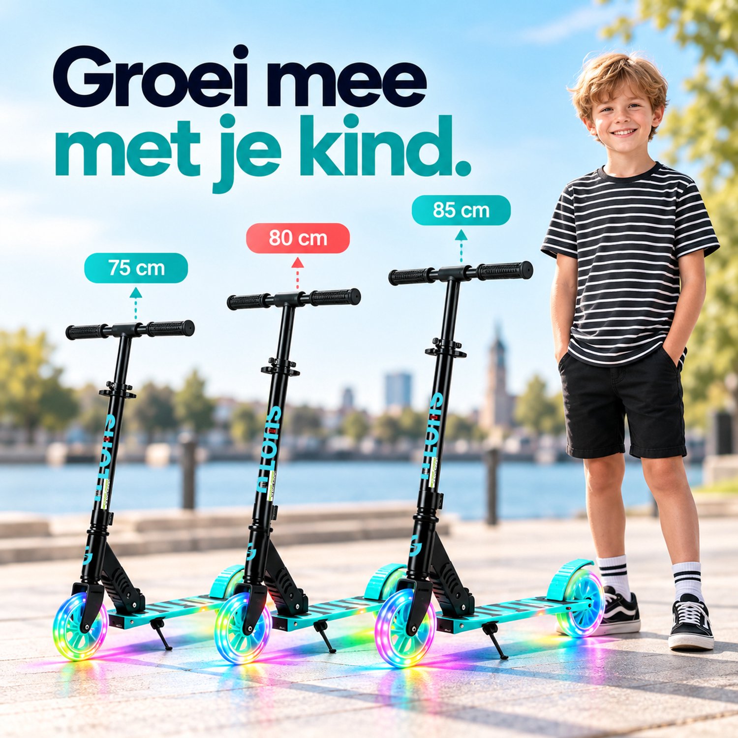 Suotu Kinderstep - 145mm Lichtgevende Wielen - Step - Speelgoed Jongens/Meisjes - Max stuurhoogte: 85 cm - Aluminium - Blauw/Zwart thumbnail 6