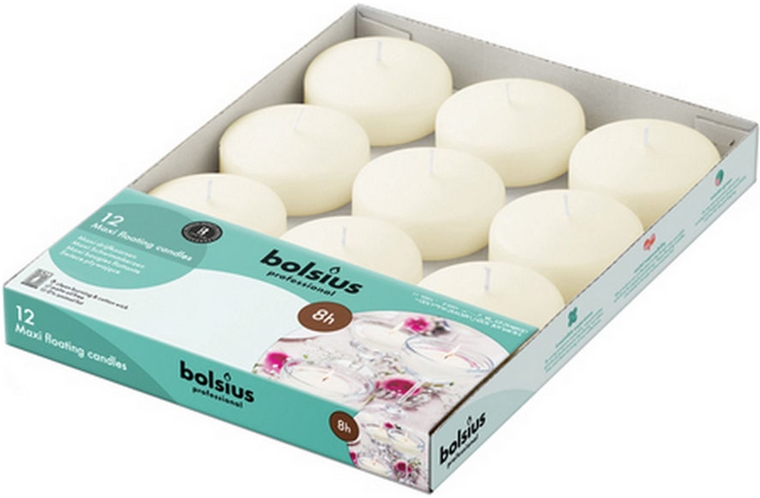Bolsius Maxi Drijfkaarsen - Ivoor - 8 uur - 96 stuks - Ø 7.7 cm - Feest Huwelijk Decoratie
