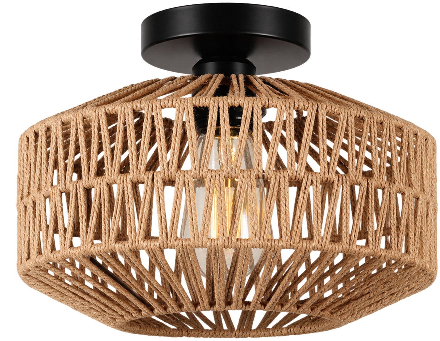 Vurnomi Plafondlamp - Lamp - Sfeerlamp - Plafonniere - Bohemian lamp - Rotan hanglamp - Plafondlampen - Handgeweven - Boho - Bruin