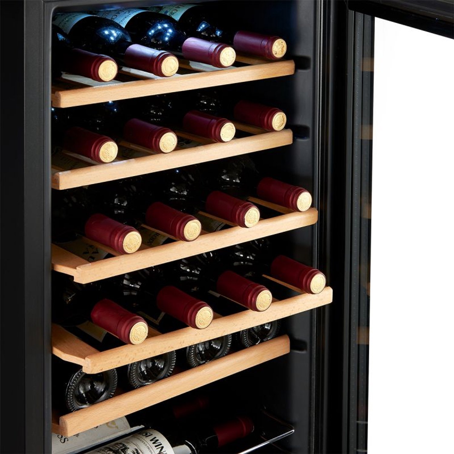 Innovastore Wijnkoelkast - Wijnklimaatkast - Wijnkoeler - Koelkast - 24 flessen - Vrijstaande wijnkoelkast - Houtenplanken - Zwart – foto 4