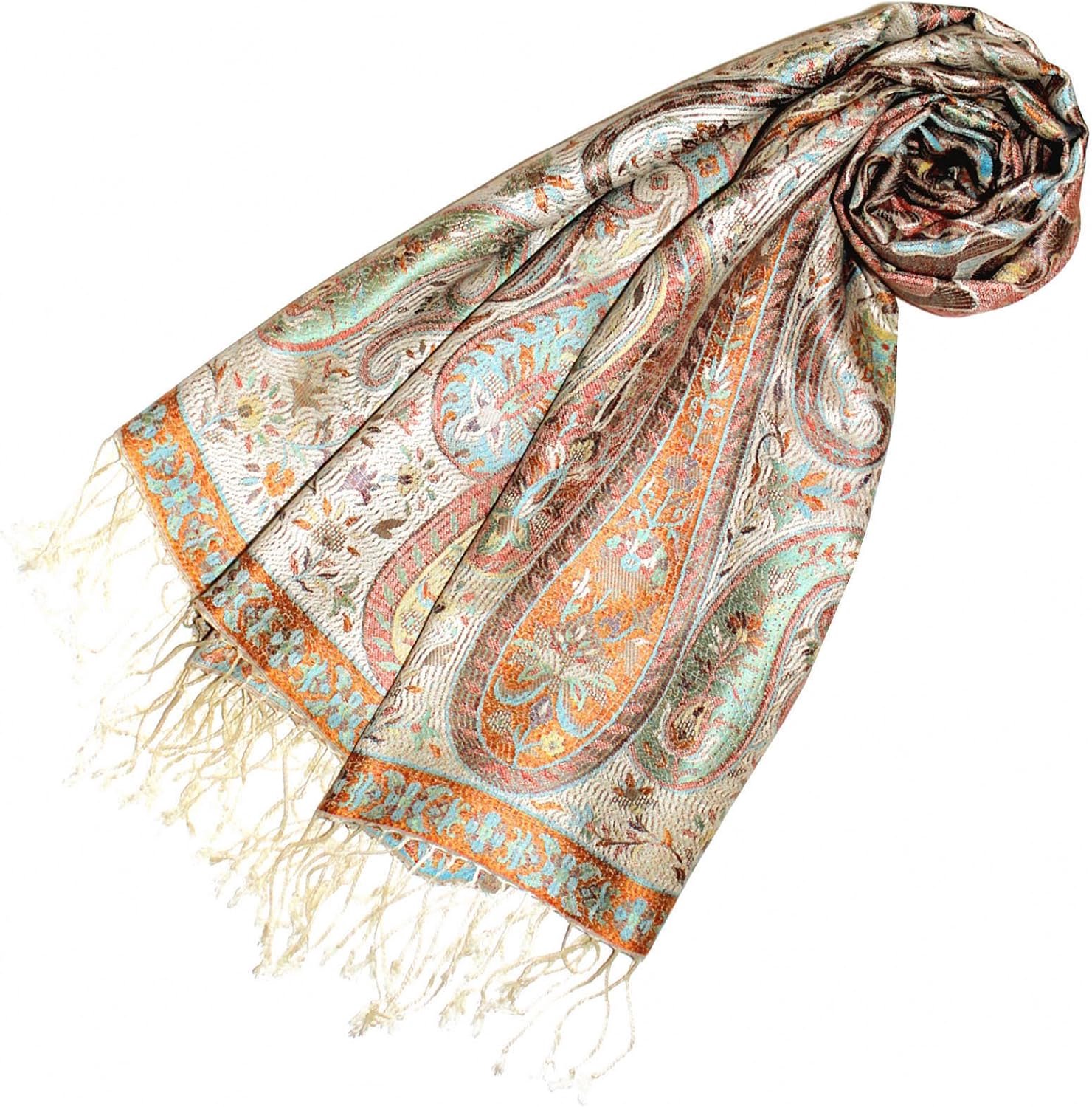 Lorenzo Cana Zijden Sjaal Jacquard Geweven Paisley Beige 70x190cm